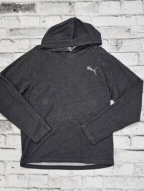 Puma Hooded Long Sleeve Athletic Top Gray Lightweight Training Shirt XL